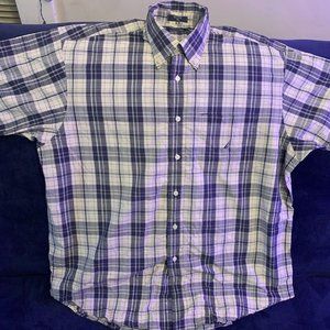 Nautica -  Blue and White Checkered Short Sleeved Button Down Shirt XL Size